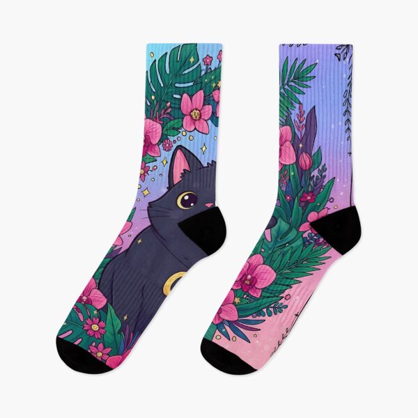 Item preview, Kawaii Mystic Black Cat with Tropical Flowers – Cute Magical Kitty Art designed and sold by Good Vibes .