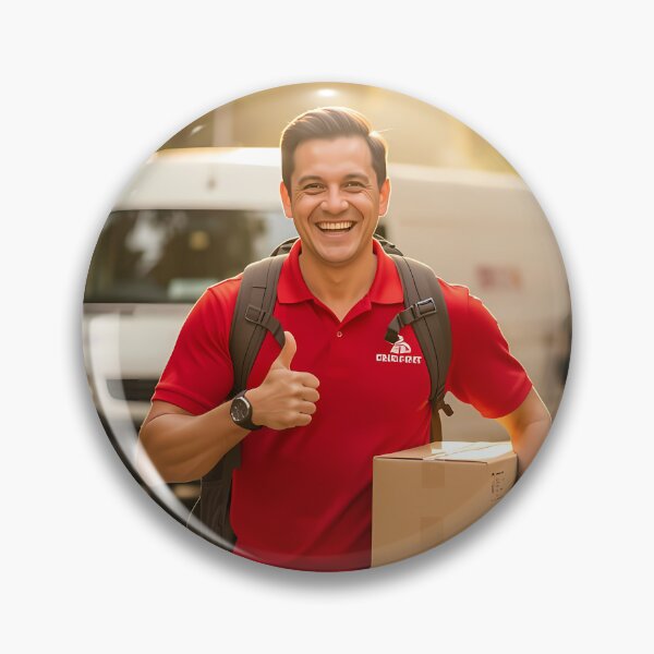 Item preview, Smiling Courier Carrying Parcel Through Golden City Street designed and sold by ArtaFutura.