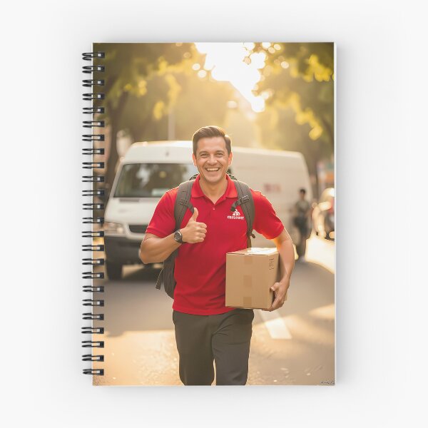 Item preview, Smiling Courier Carrying Parcel Through Golden City Street designed and sold by ArtaFutura.