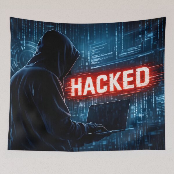 Item preview, Neon Cyber Intrusion with Hooded Figure and Laptop designed and sold by ArtaFutura.