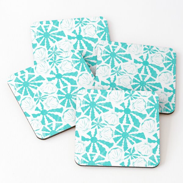 Item preview, Aquamarine Boho Coastal Sun and Clam Shell Seamless Pattern Art designed and sold by studiomamabara.