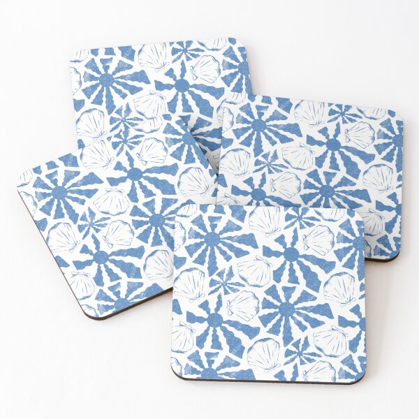 Item preview, Dark Blue Navy White Nautical Sun Clam Minimalist Maritime Pattern designed and sold by studiomamabara.