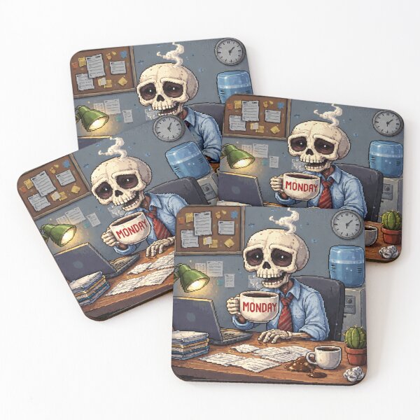 Item preview, Retro Pixel Art Monday Skeleton Coffee Survivor T-Shirt designed and sold by NoriudaR.