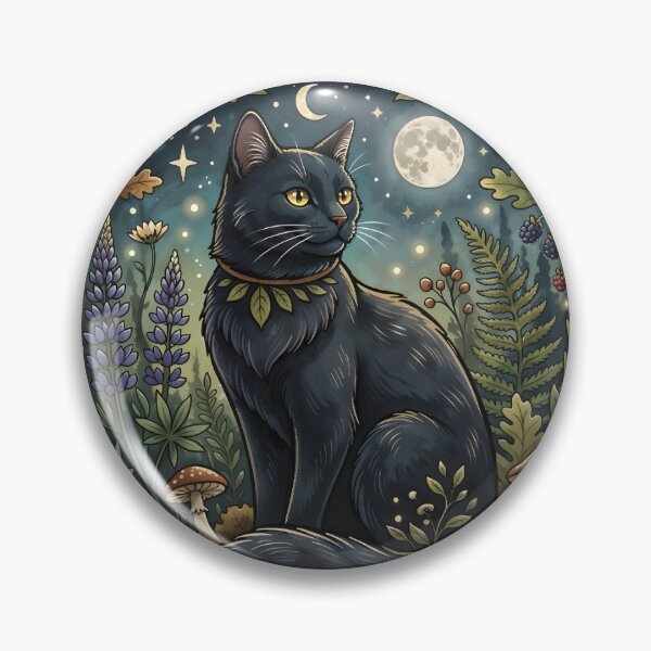 Item preview, Black Cat Wild at Heart Art - Celestial Forest Nature Illustration designed and sold by RubisLeaf.
