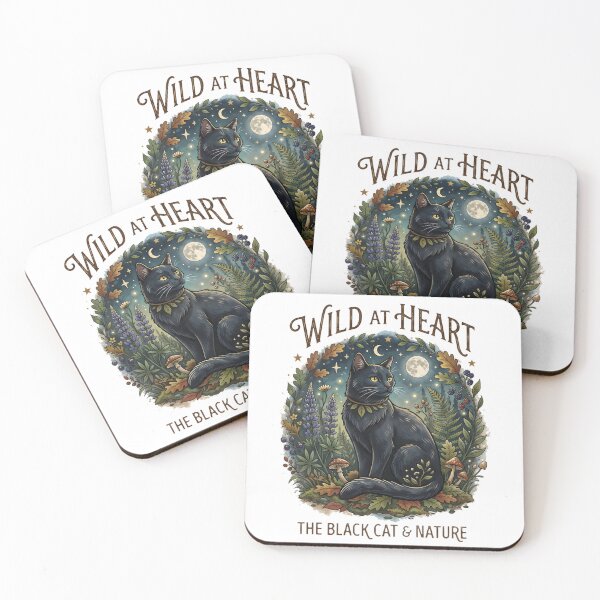 Item preview, Black Cat Wild at Heart Art - Celestial Forest Nature Illustration designed and sold by RubisLeaf.