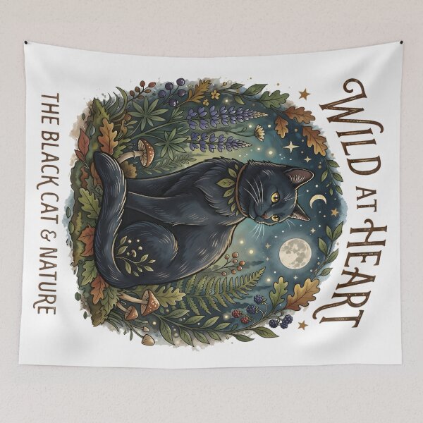 Item preview, Black Cat Wild at Heart Art - Celestial Forest Nature Illustration designed and sold by RubisLeaf.
