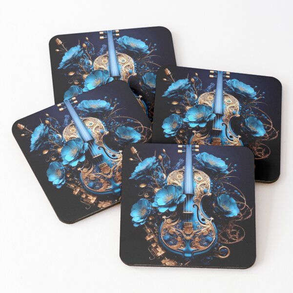 Item preview, Ornate Blue Violin with Golden Filigree and Mystic Floral Fantasy Design designed and sold by FotoworldEdel.