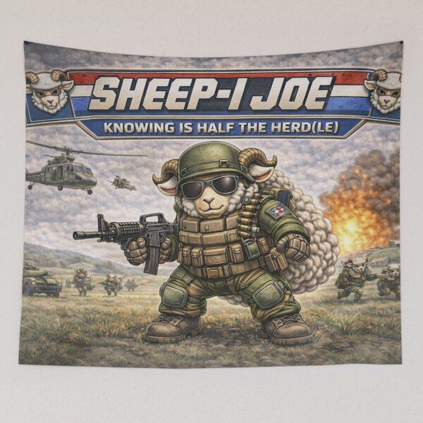 Item preview, Sheep-I Joe – Knowing Is Half the Herd(le) Action Hero Parody designed and sold by Thpoar.