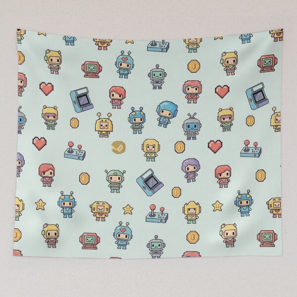 Item preview, Retro Gaming Pattern – Seamless Arcade Pixel Style Cute Game Character Design designed and sold by Ksk-Studio-Co.