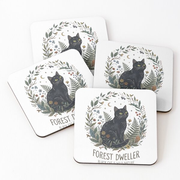Item preview, Black Cat Forest Dweller Art - Botanical Woodland Nature Illustration designed and sold by RubisLeaf.