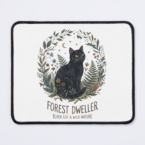 Item preview, Black Cat Forest Dweller Art - Botanical Woodland Nature Illustration designed and sold by RubisLeaf.