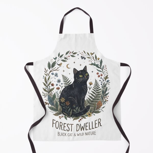 Item preview, Black Cat Forest Dweller Art - Botanical Woodland Nature Illustration designed and sold by RubisLeaf.