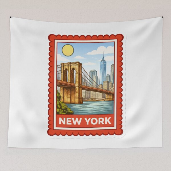 Item preview, New York Brooklyn Bridge Travel Stamp Sticker Magnet designed and sold by CLOUTKULT.