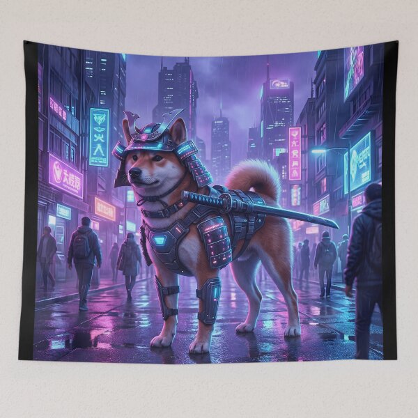 Item preview, neon futuristic samurai shiba dog designed and sold by ArtivioShop.
