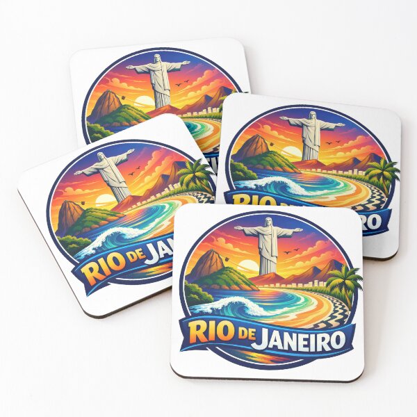 Item preview, Scenic view of Rio de Janeiro with Christ the Redeemer and ocean waves during sunset designed and sold by CreativeLarysa.