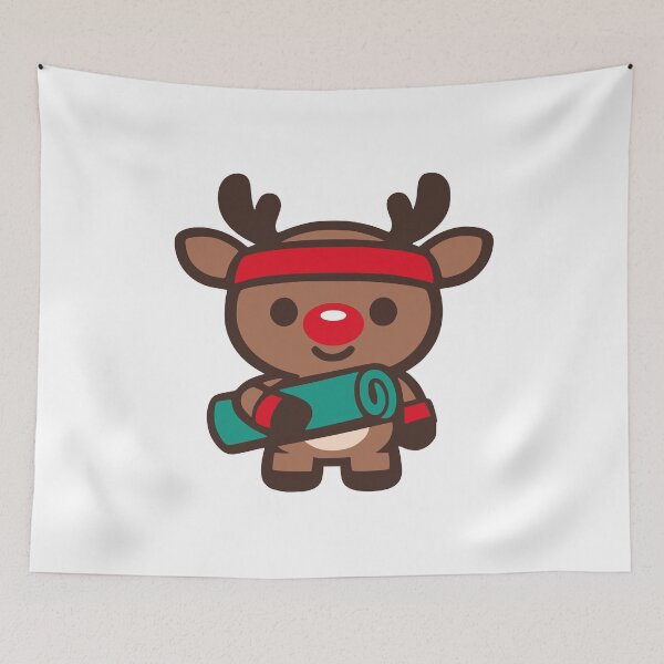 Item preview, Cute Kawaii Red Nosed Reindeer Christmas Yoga Fitness designed and sold by FunFitLife Studio.