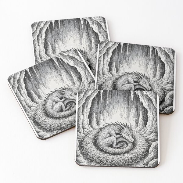 Item preview, Sleeping Dragon in Cave Nest – Vintage Engraving Fantasy Illustration designed and sold by Darkness Hole.
