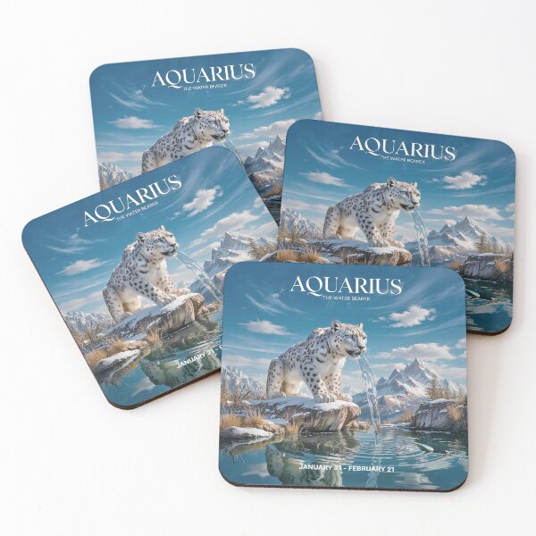 Item preview, Aquarius Snow Leopard Zodiac Astrology Poster designed and sold by candiscamera.