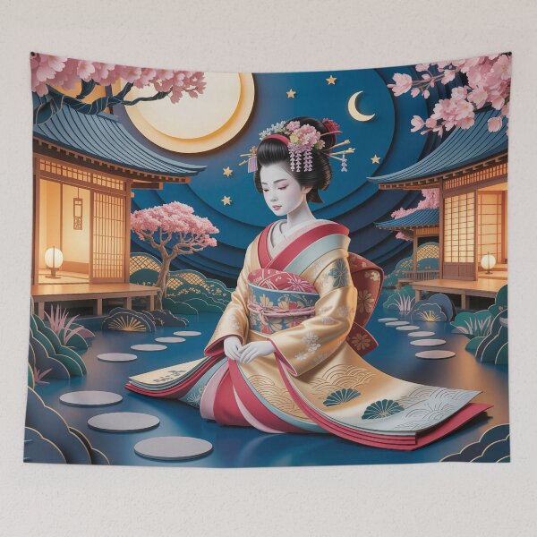 Item preview, Geisha in the evening teahouse garden designed and sold by Paper Wonderland.