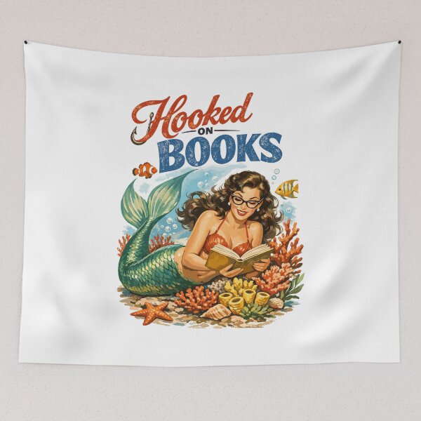 Item preview, Retro Mermaid: Hooked on Books Pin-up Design designed and sold by Pineapple-Tree.