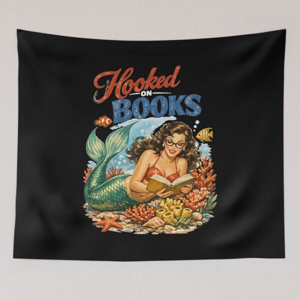 Item preview, Retro Mermaid: Hooked on Books Pin-up Design designed and sold by Pineapple-Tree.
