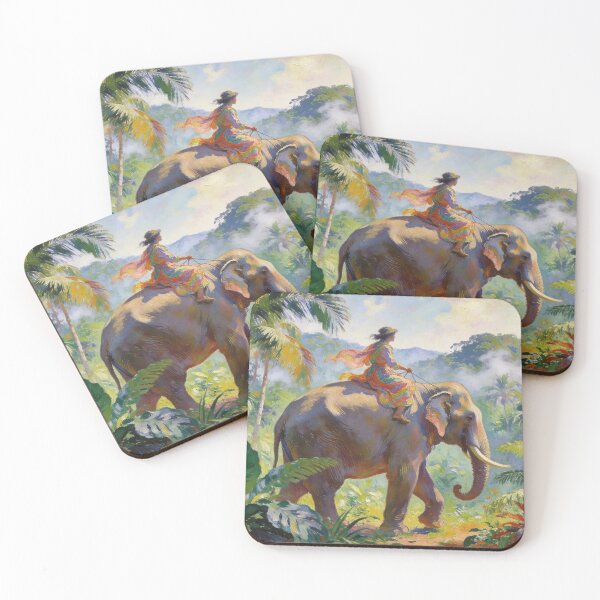 Item preview, Rainforest Adventure with Elephant Ride, Impressionist Jungle Exploration Wall Art designed and sold by BlareBlare.
