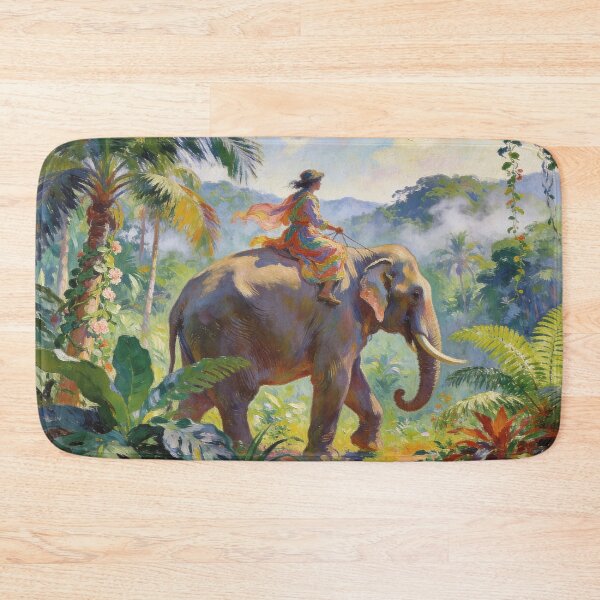 Item preview, Rainforest Adventure with Elephant Ride, Impressionist Jungle Exploration Wall Art designed and sold by BlareBlare.