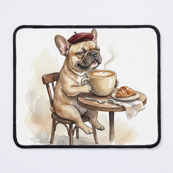 Item preview, French Bulldog at Cafe Table with Coffee Illustrated Art designed and sold by CulturalCurios.