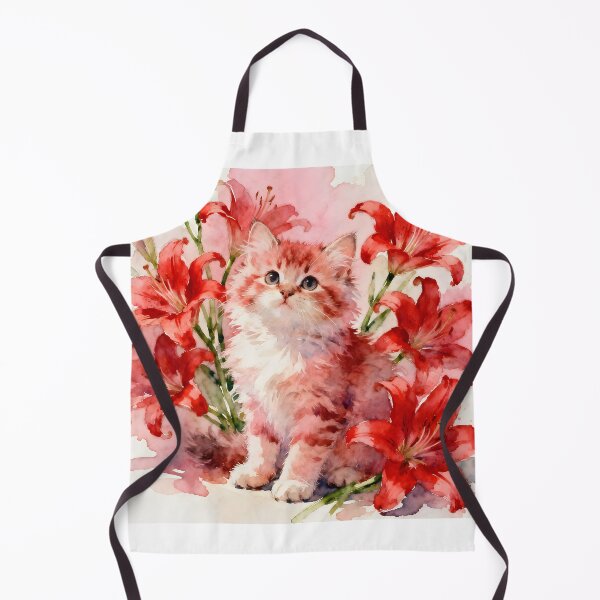 Item preview, Red Kitten Among Red Lily Blooms designed and sold by Shelley Loewnau-Jones Studio.