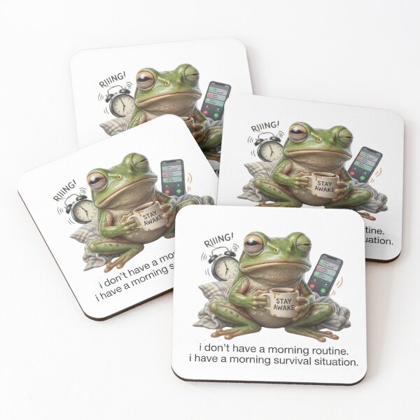 Item preview, Morning Survival Situation - Funny Tired Coffee Frog Meme designed and sold by Arts Paradise.