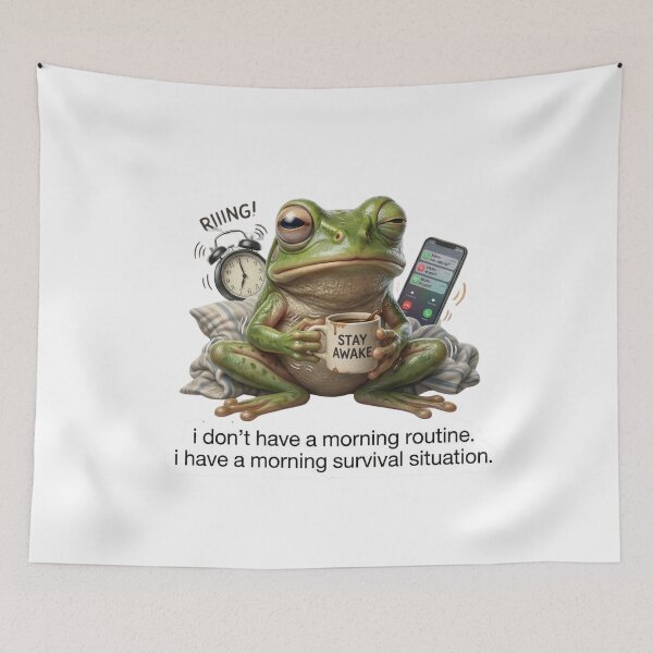 Item preview, Morning Survival Situation - Funny Tired Coffee Frog Meme designed and sold by Arts Paradise.