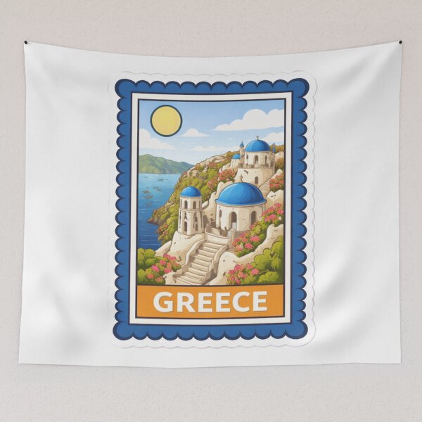 Item preview, Greece Santorini Blue Domes Travel Stamp Sticker Magnet designed and sold by CLOUTKULT.