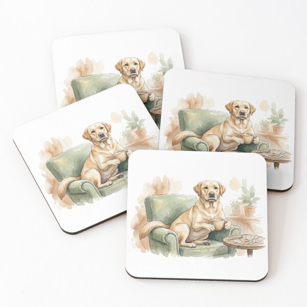 Item preview, Labrador on Couch Sipping Coffee Foam Mustache Funny Dog Art designed and sold by CulturalCurios.