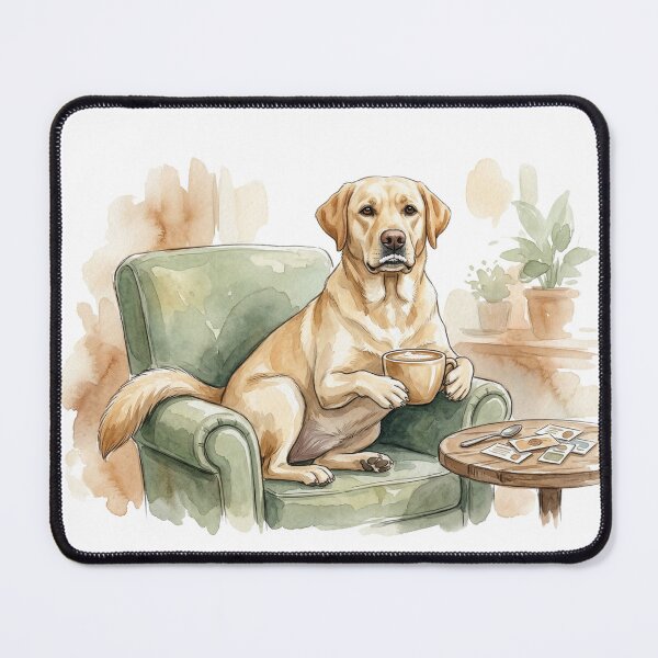 Item preview, Labrador on Couch Sipping Coffee Foam Mustache Funny Dog Art designed and sold by CulturalCurios.