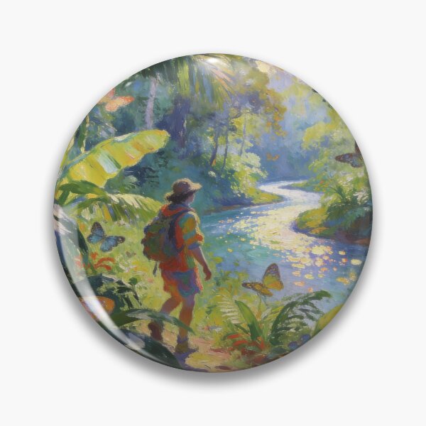 Item preview, Peaceful Jungle Walk with Flowers by River, Dreamy Impressionist Nature Artwork designed and sold by BlareBlare.