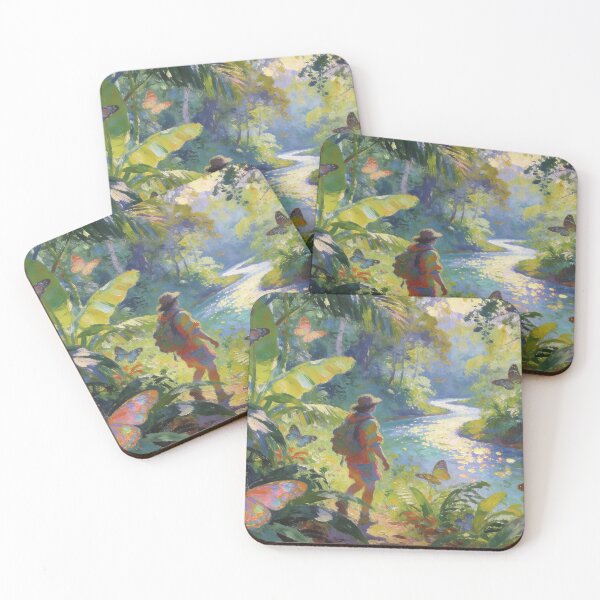 Item preview, Peaceful Jungle Walk with Flowers by River, Dreamy Impressionist Nature Artwork designed and sold by BlareBlare.