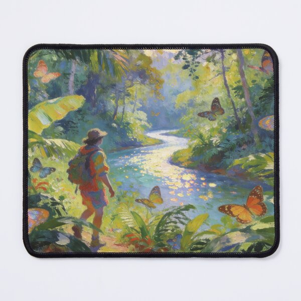 Item preview, Peaceful Jungle Walk with Flowers by River, Dreamy Impressionist Nature Artwork designed and sold by BlareBlare.