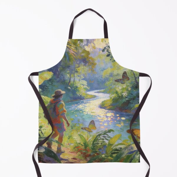 Item preview, Peaceful Jungle Walk with Flowers by River, Dreamy Impressionist Nature Artwork designed and sold by BlareBlare.