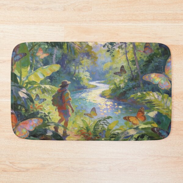 Item preview, Peaceful Jungle Walk with Flowers by River, Dreamy Impressionist Nature Artwork designed and sold by BlareBlare.
