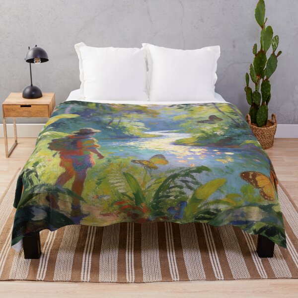 Item preview, Peaceful Jungle Walk with Flowers by River, Dreamy Impressionist Nature Artwork designed and sold by BlareBlare.