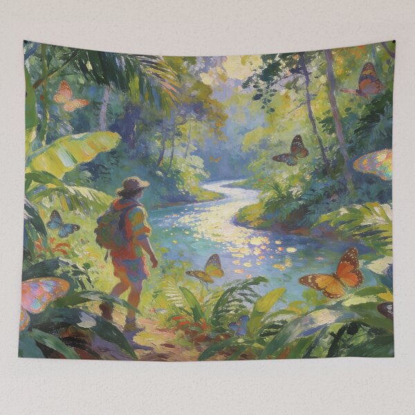 Item preview, Peaceful Jungle Walk with Flowers by River, Dreamy Impressionist Nature Artwork designed and sold by BlareBlare.