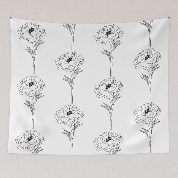Item preview, Blooming Peony Botanical Ink Illustration designed and sold by Grin Katalina Floral Patterns & Cozy Art.