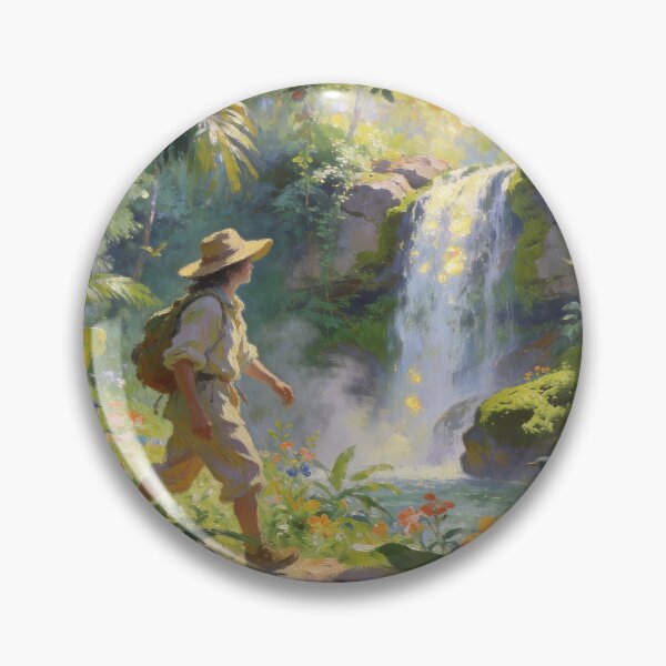 Item preview, Enchanted Rainforest with Birds & Waterfall, Whimsical Impressionist Travel Art designed and sold by BlareBlare.