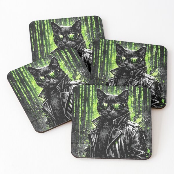 Item preview, Matrix Cat Hacker Portrait Neon Rain designed and sold by CataosMeow.