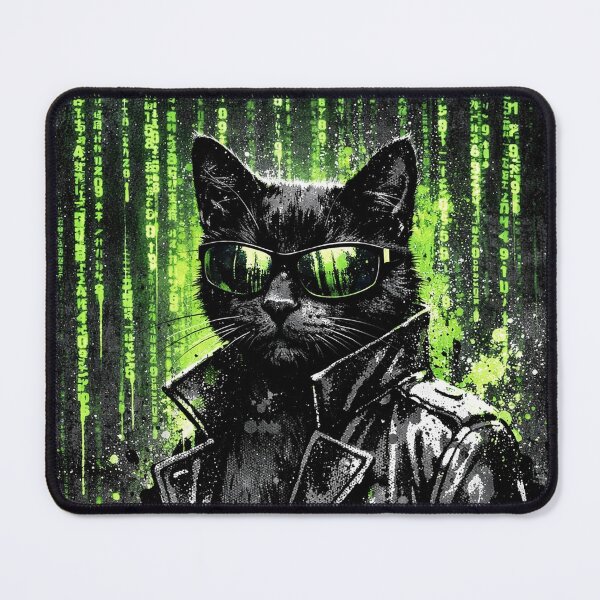 Item preview, Matrix Cat Hacker Portrait Neon Rain designed and sold by CataosMeow.