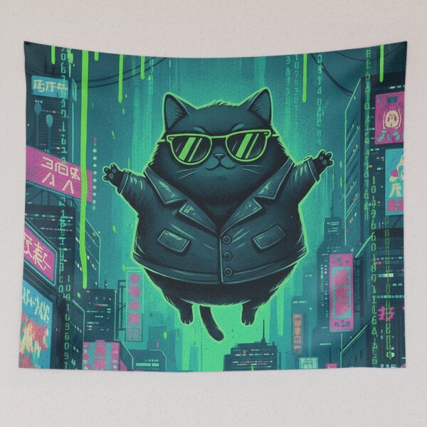 Item preview, Floating Matrix Cat Cyber City Drop designed and sold by CataosMeow.