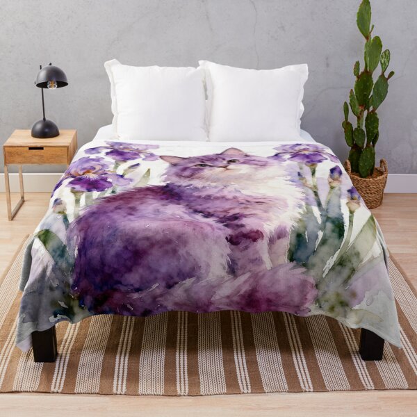 Item preview, Purple Cat Among Purple Iris Blooms designed and sold by Shelley Loewnau-Jones Studio.