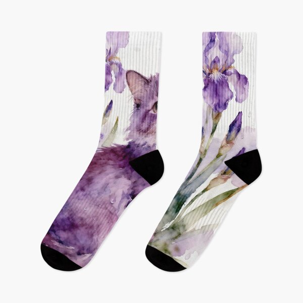 Item preview, Purple Cat Among Purple Iris Blooms designed and sold by Shelley Loewnau-Jones Studio.