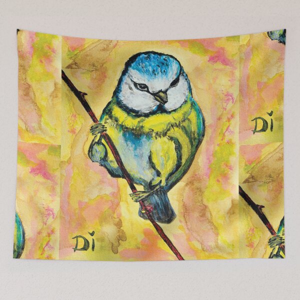 Item preview, Watercolor painting of aesthetic Eurasian blue tit designed and sold by Dilyana Rumenova - Shantabella.