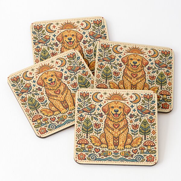Item preview, Golden Retriever Folk Harmony designed and sold by ForeverPrintsOK.
